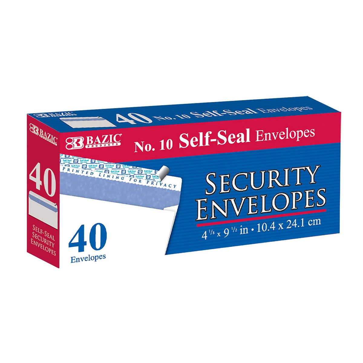BAZIC Products #10 Self-Seal Security Envelopes, 40 Count, for Mailing Office Home, 2 Pack