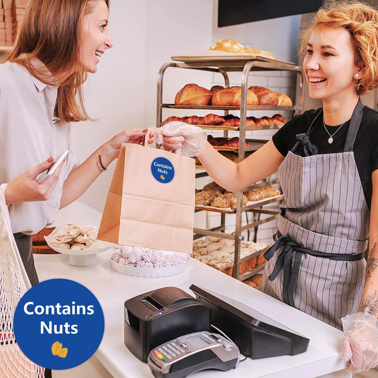 Contains Nuts Labels 1 inch Allergen Warning Stickers Round Allergies Food Rotation Advisory Circle Dots for Jars Glass Bottle Retail Packaging 500 pcs per roll