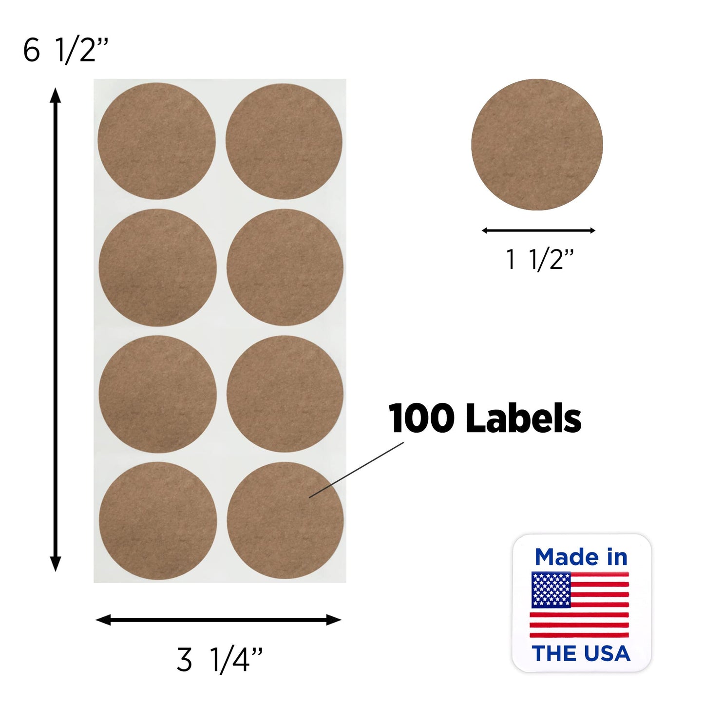 ChromaLabel Kraft Dot Labels on Sheets, 100 Stickers per Pack, 1.50 Inch 1-1/2" Diameter