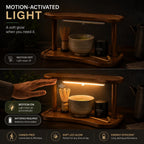 Matcha Station Organizer with Motion Sensor LED Light, 2-Tier Bamboo Matcha Stand Shelf, Countertop Coffee & Tea Station Organizer
