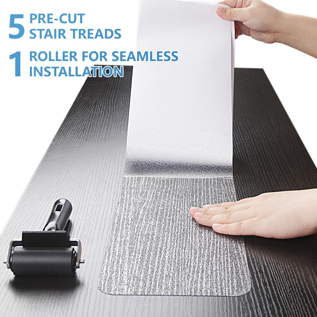 Butizone Stair Treads Non Slip 6" x 30", 5-Pack Pre-Cut Clear Anti Slip Strips for Wooden Steps Indoor, Transparent and Waterproof Grip Tape, Safety for Elderly, Children, and Dogs 6" X 30"
