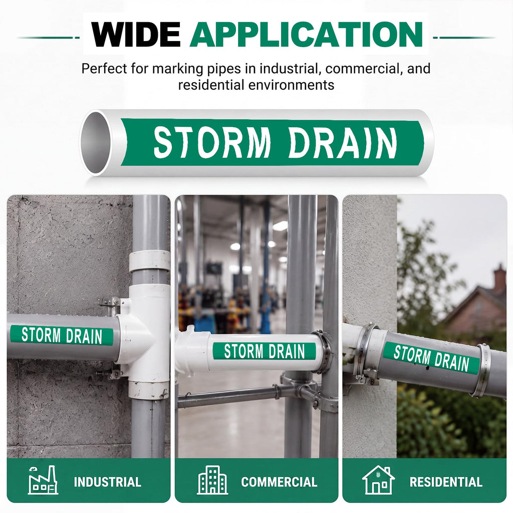 50 Pack Storm Drain Water Pipe Labels, Self Adhesive