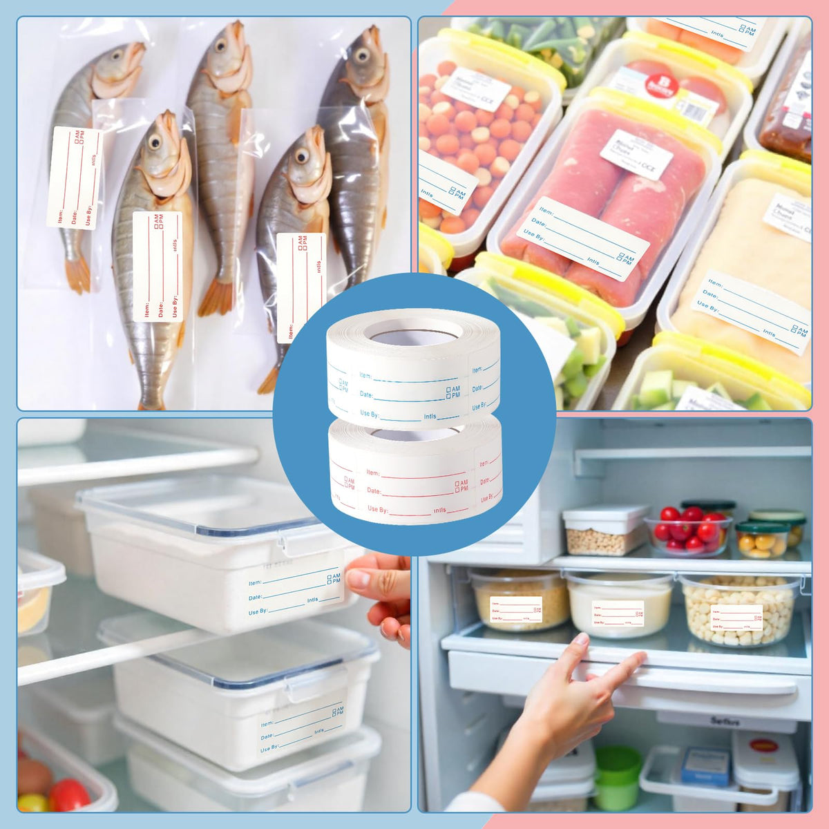 4 Rolls 2000 Pieces Removable Food Labels, 1 x 2 Inch Date Stickers for Freezer, Refrigerator Food Containers - Easy to Write