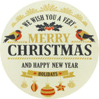 Merry Christmas and Happy New Year Stickers – 2.5 Inch Round Holiday Labels, Roll of 100 with 4 Festive Designs – Adhesive Circle Stickers, Made in The USA