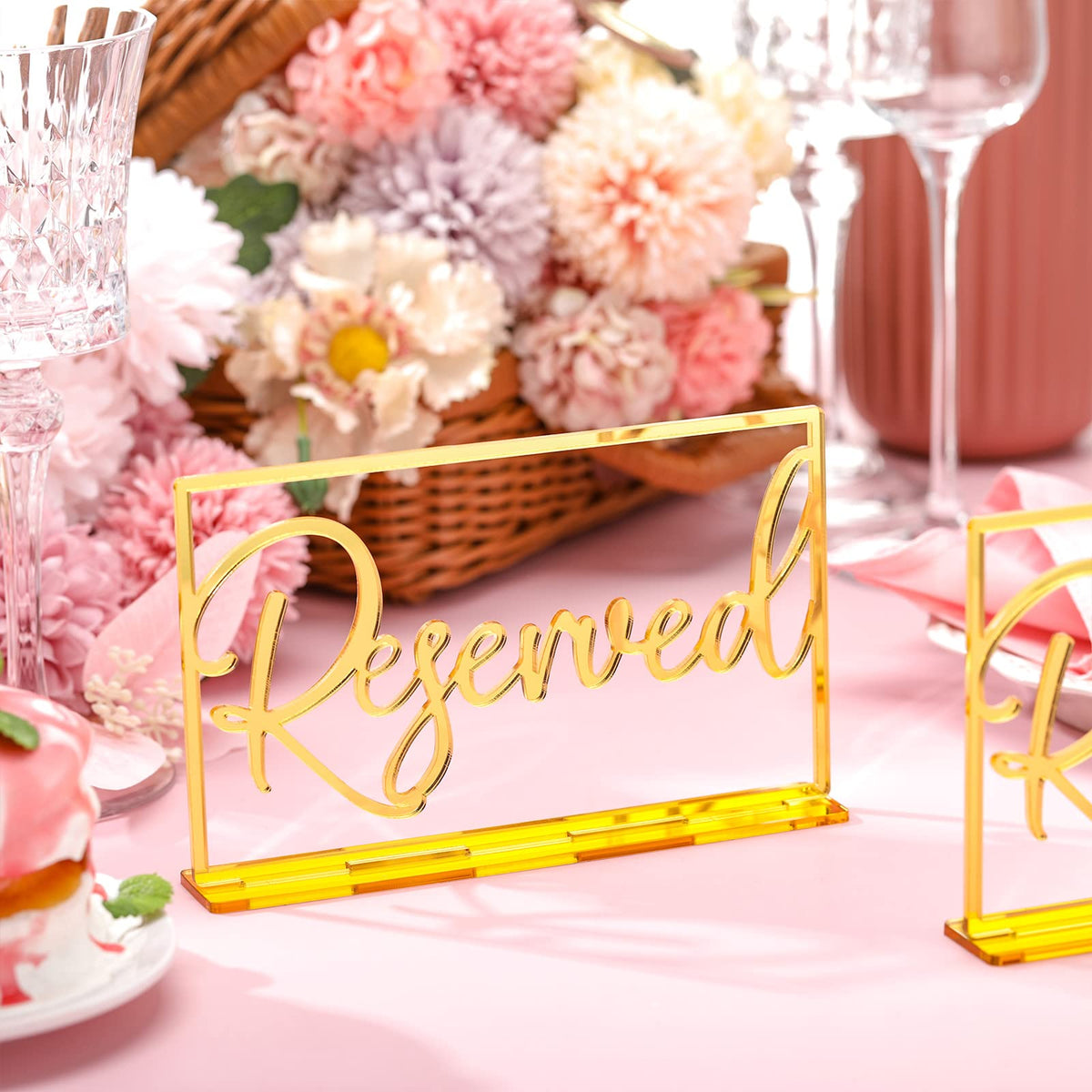 Yalikop 6 Pcs Acrylic Reserved Table Signs for Wedding Events, Gold