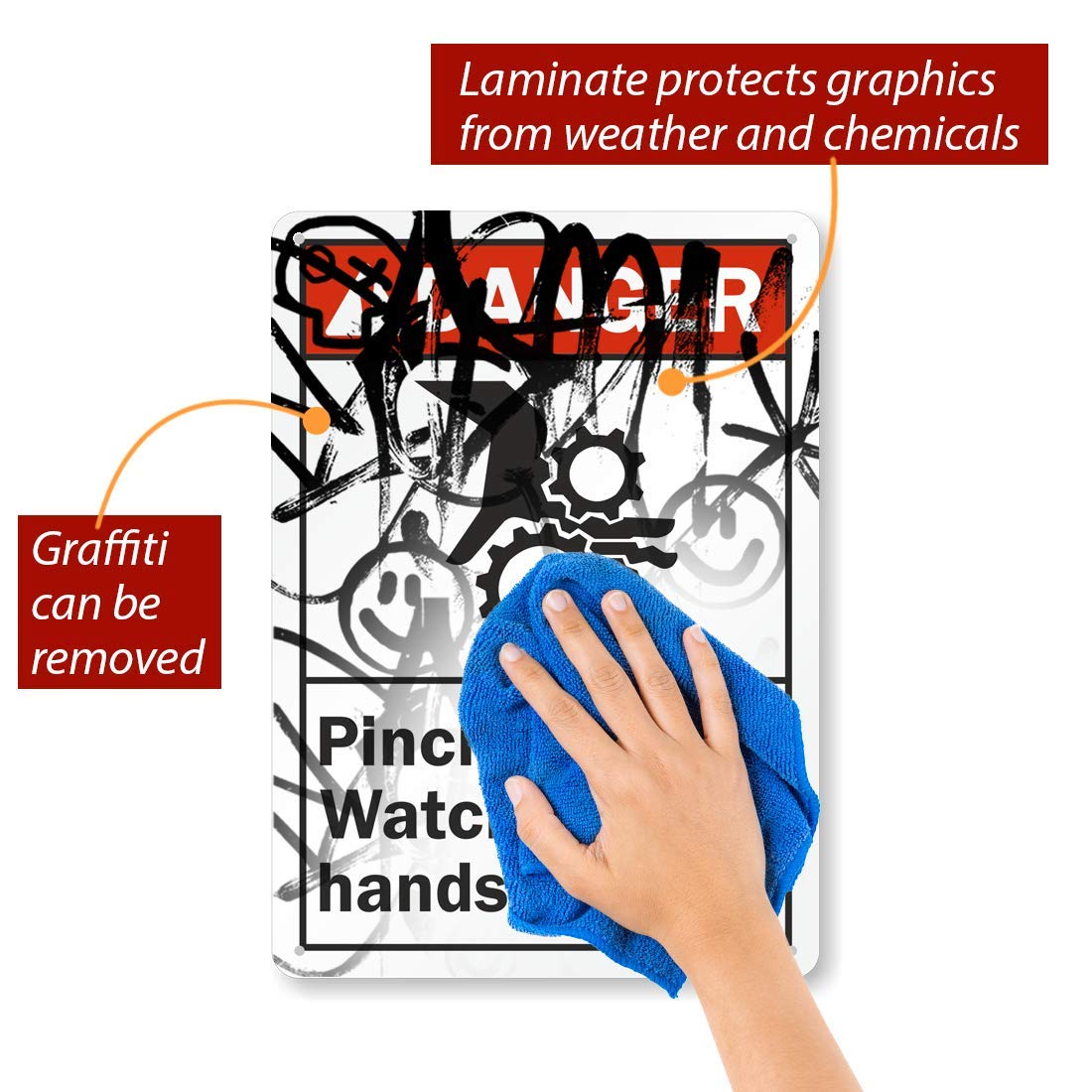 SmartSign "Danger - Pinch Points Watch Hands" Sign | 10" x 14" Aluminum 14" x 10"