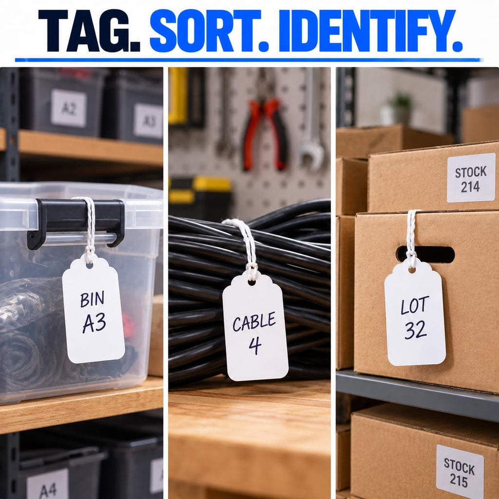 EasyTwelve Price Tags with String Attached, 1000 White Tags, 1.75 x 1.09 in