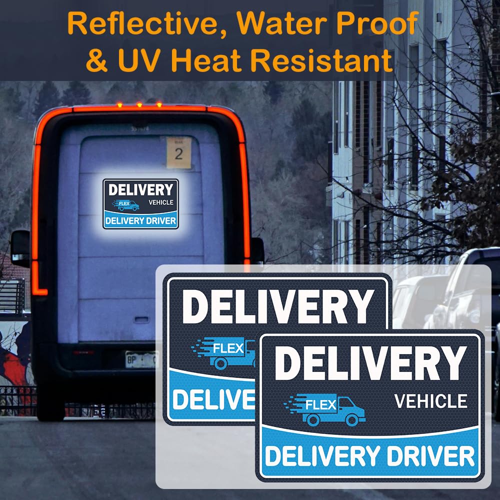 4 Pack Heavy Duty Flex Delivery Driver Car Magnets, Reflective Caution Frequent Stops Magnetic Signs, Flex Driver Accessories Decal Bumper Stickers KS_DeliveryManget_Blue