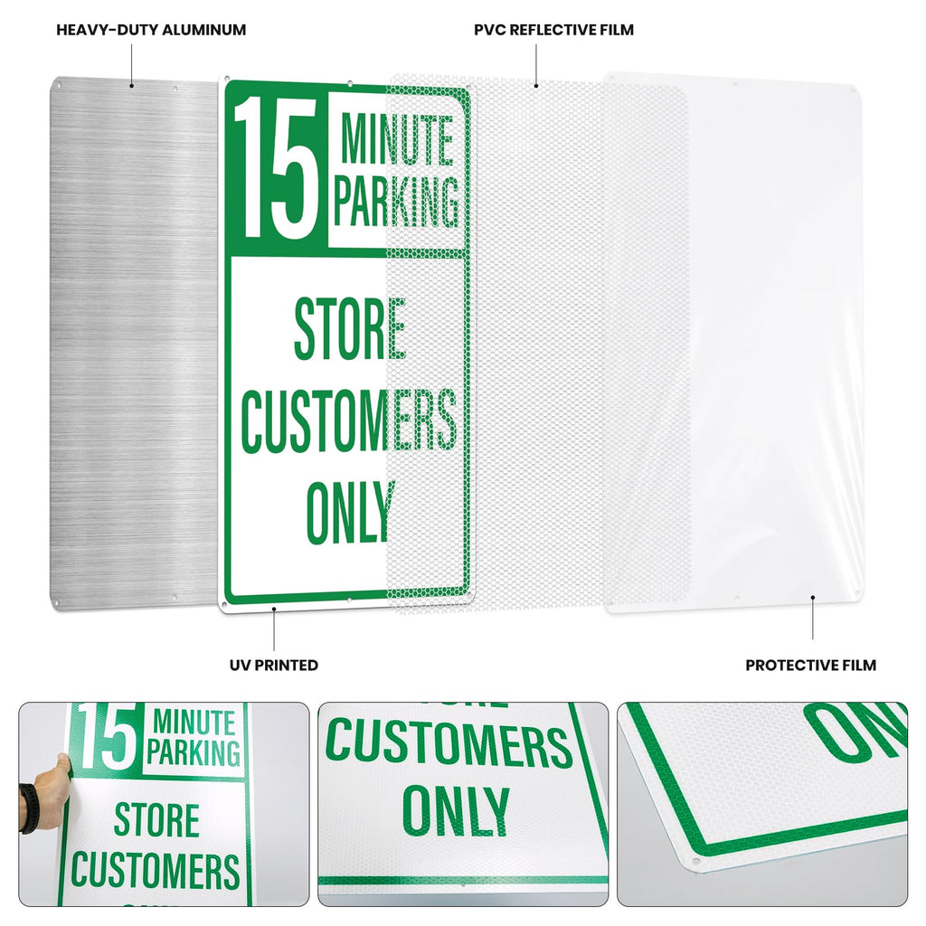 2 Pack 15 Minute Parking Store Customers Only Signs 18 x 12 Inches