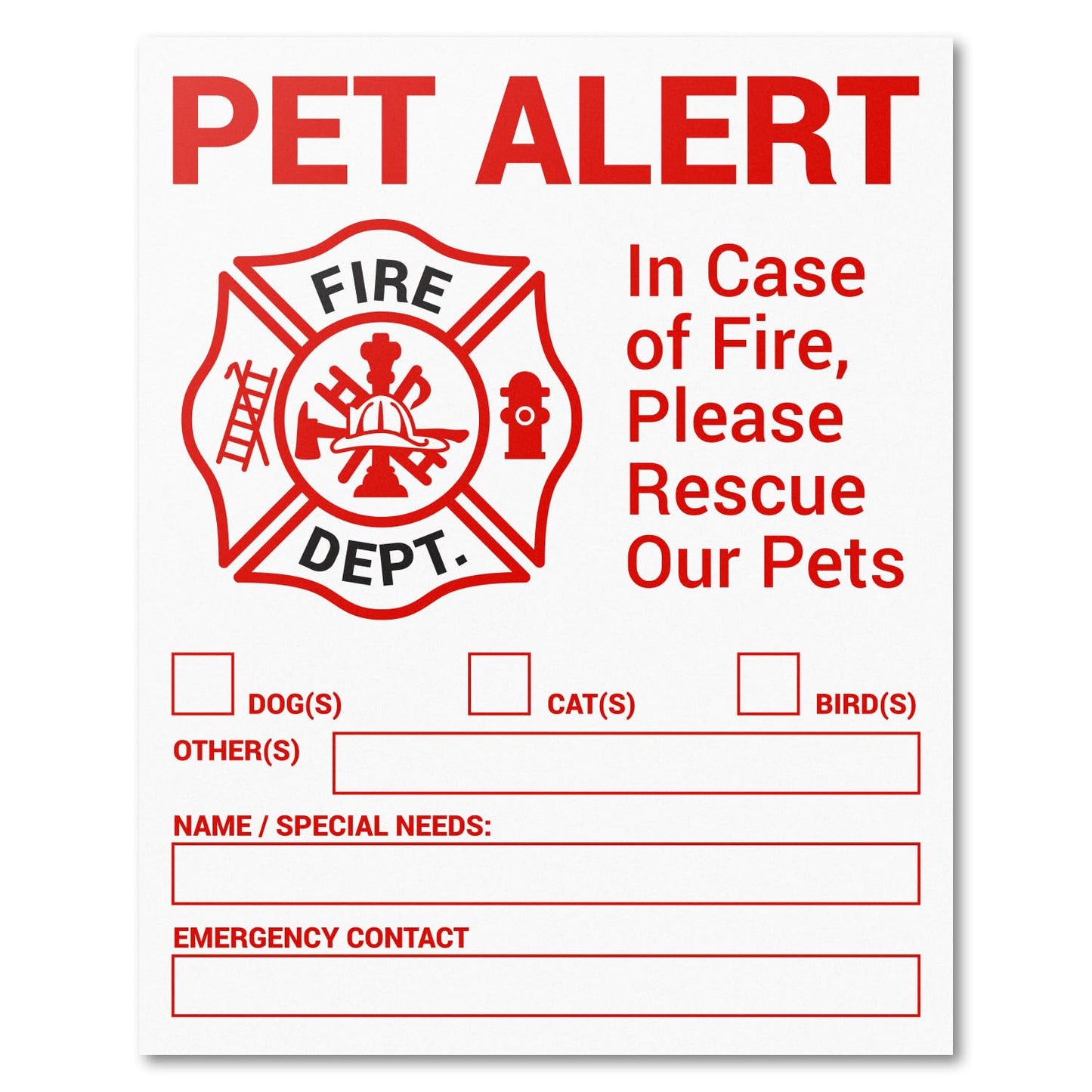 in Case of Fire, Please Save Our Pets Stickers (5 x 4 inch, White - 300 Labels) Save Our Pets Labels for Windows, Doors, Home or The Office - Smear and Moisture Resistant Whtie & Red