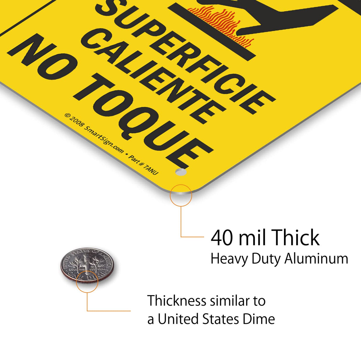 SmartSign - U9-1792-NA_7x10 "Caution - Hot Surface, Do Not Touch" Bilingual Sign | 7" x 10" Aluminum Black/Red on Yellow