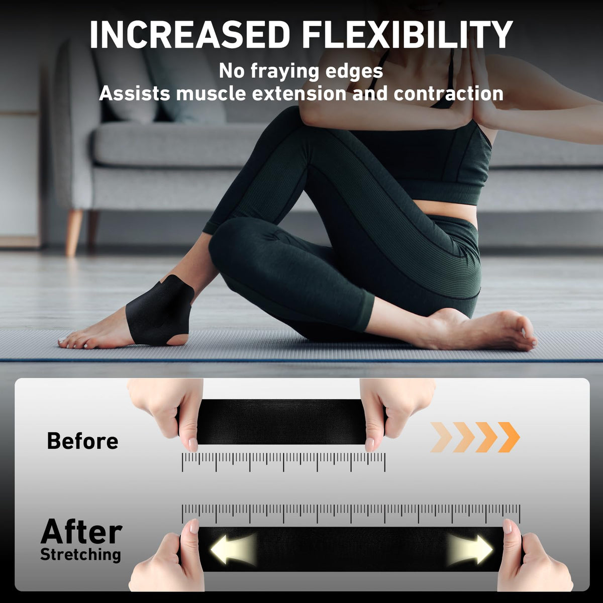 Kinesiology Tape for Ankle, KTQUICK 12 Count Ankle Tape Precut, Original Cotton Waterproof & Breathable, Enhance Elastic Kinesiology Athletic Tape for Ankle Support and Muscle to More Sports (Black) Black