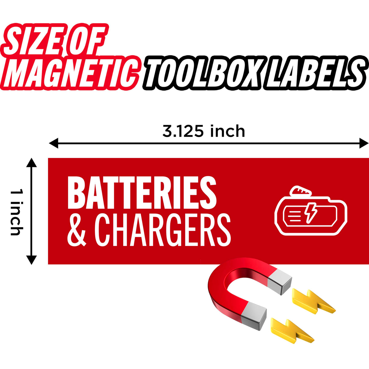 Red Magnetic Tool Box Labels, Toolbox Organization Magnets Red 3.125 x 1.0 Inches