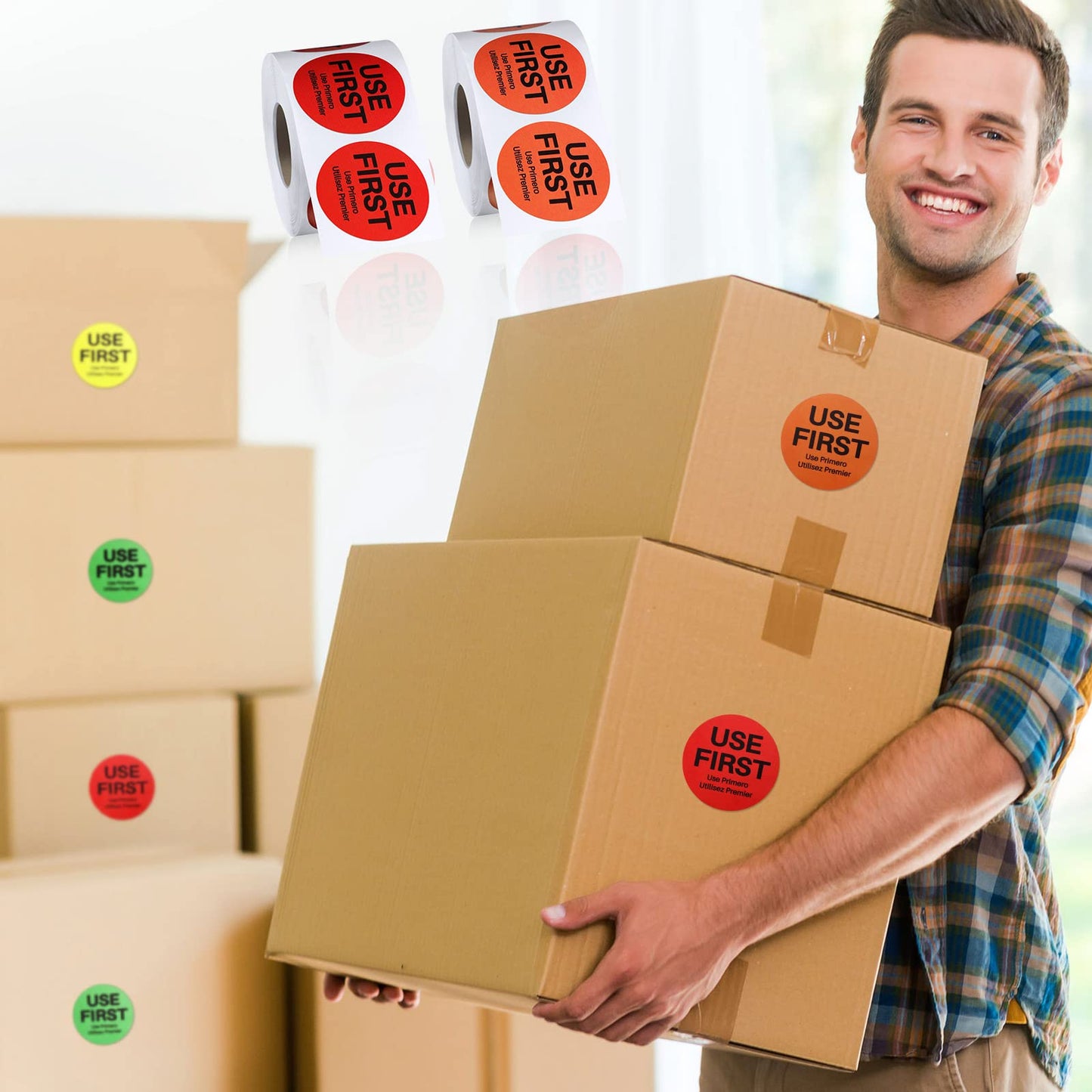 Epakh 2000 Pcs Use First Stickers Food Service 1.5 Inch Inventory Control Labels for Restaurant Permanent Adhesive Food Circle Dot Label Paper(Red, Green, Orange, Yellow with Black Text) Red, Green, Orange, Yellow