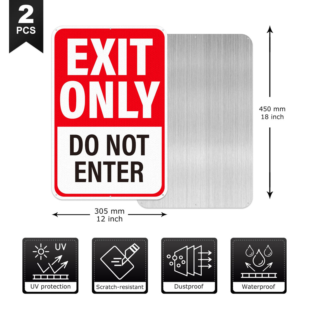 2Pack Exit Only Do Not Enter Sign 18"×12" Engineer Grade Reflective