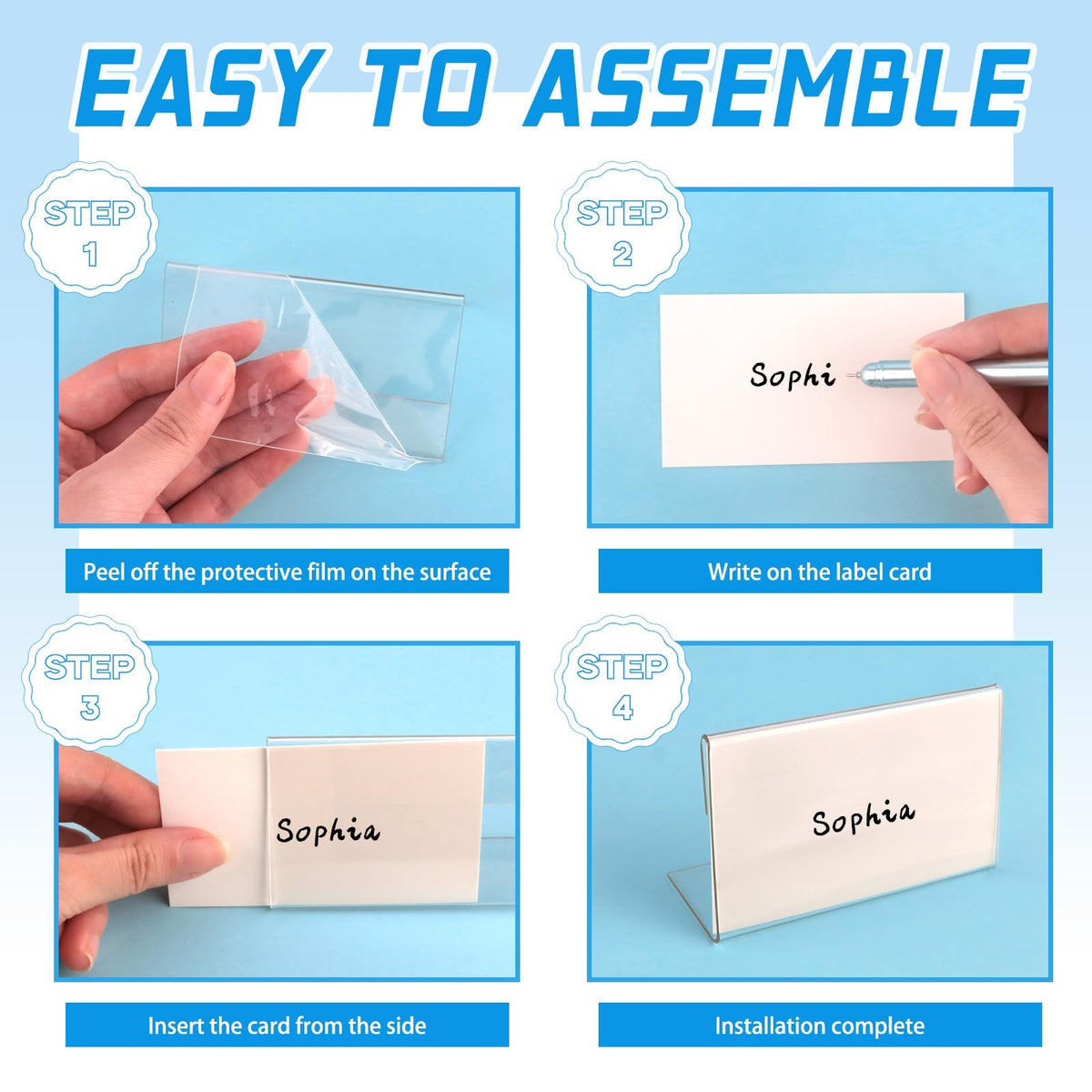 30 Pack Mini Clear Sign Display Holder with Blank Labels,3.5*2.4 Inch Horizontal Slanted L-Shape Plastic Name Card Price Card Tag Label Counter Top Stand