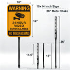 Video Surveillance No Trespassing Warning Sign with 36" Metal Stake, 10x14 Inch Aluminum, Reflective, 2Pack