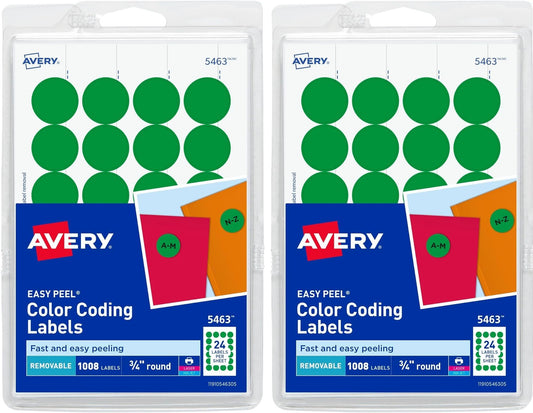 Avery Print/Write Self-Adhesive Removable Labels, 0.75 Inch Diameter, Green, 1008 per Pack (Pack of 2) 1 Ct (Pack of 2)