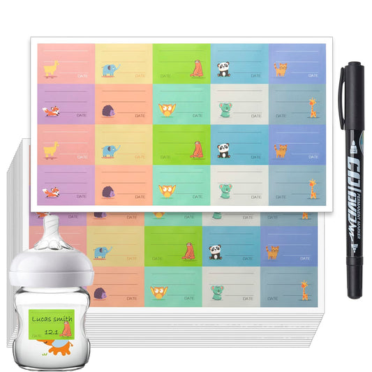 Waterproof Baby Bottle Label for Daycare Supplies,400PCS Removable Freezer Labels for Baby Food Containers, Breast Milk, Lunch Boxes, Organizing, Date Stickers to Write on-Sticky and Easy Peel Off