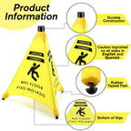 Ceenna 2 Pcs 19.5 Inch Wet Floor Sign Pop-up Safety Cone with Storage Tube Wet Floor Symbol Yellow Warning Sign for Retail, Grocery, Office, Cinema, Restaurant, Mall