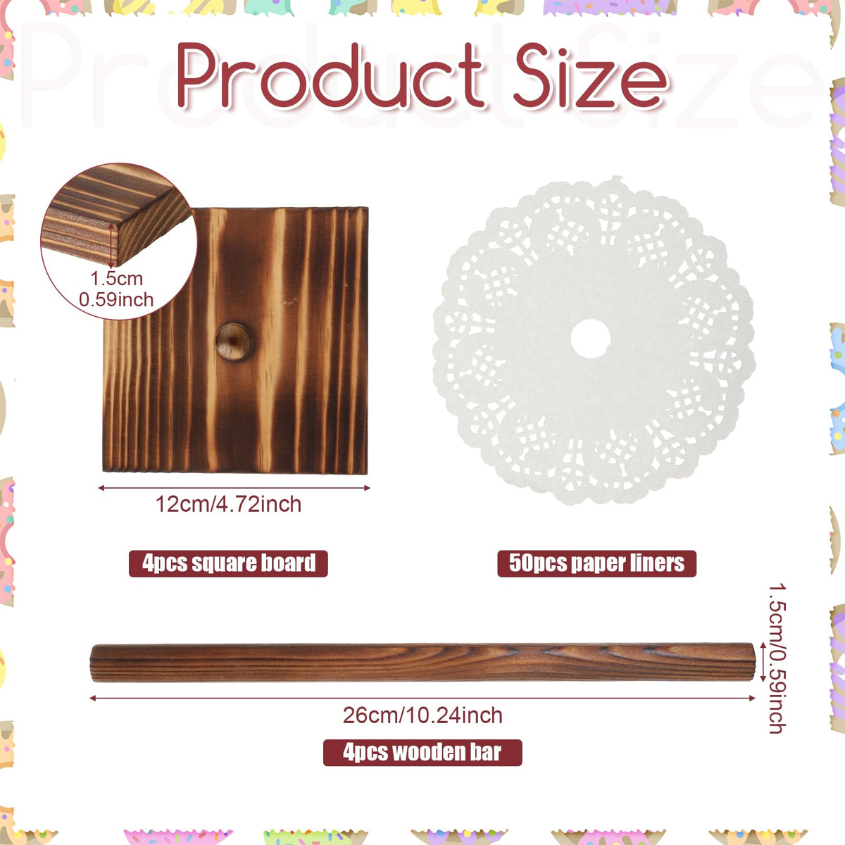 EupHHonycs 4PCS Farmhouse Donut Stand for Dessert Table Wooden Donut Holder