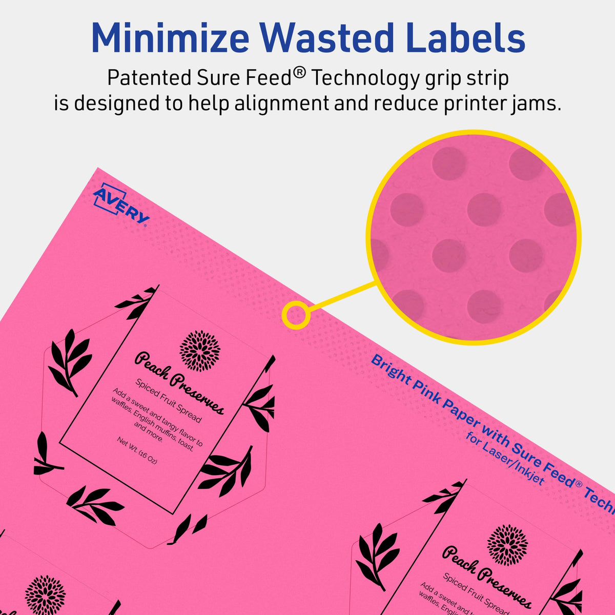 Avery® Printable Hexagon Labels, Sure Feed® Technology, 2-1/2" x 2-57/64", Bright Pink Labels, Print-to-The-Edge, Laser/Inkjet Printable, 120 Total, Great for Cosmetics and Jars 120 labels