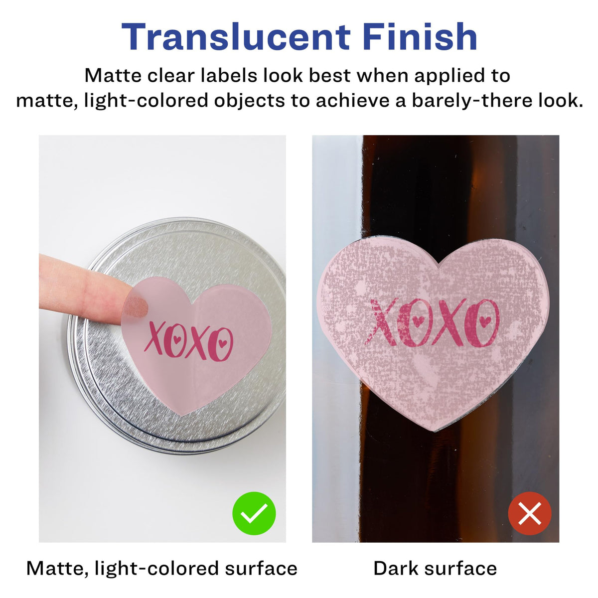 Avery Matte Clear Heart Labels, Sure Feed Technology, 2-9/32" x 1-27/32", 120 Matte Clear Labels, Print-to-The-Edge, Laser/Inkjet Printable 120 labels
