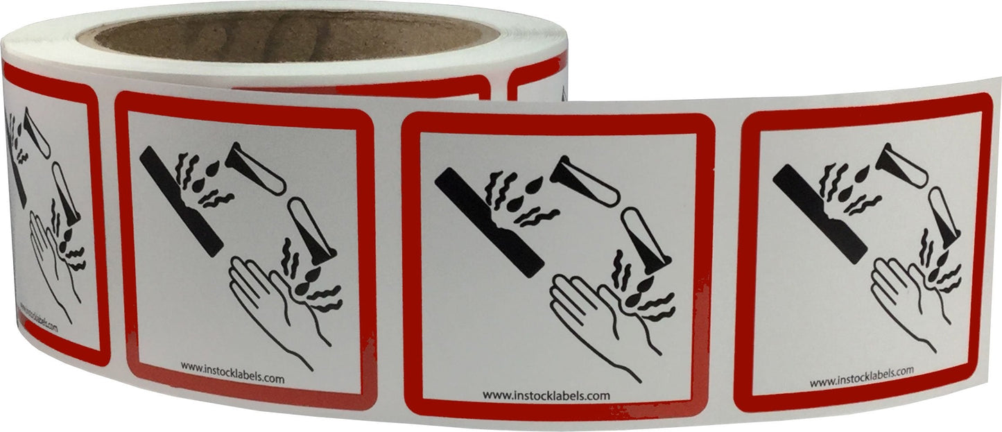 GHS Pictogram Labels Corrosion 2 x 2 Inch Square 500 Adhesive Stickers