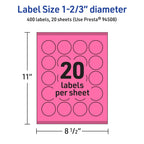 Avery Printable Round Labels, Sure Feed Technology, 1-2/3" Diameter, Bright Pink Labels, Print-to-The-Edge, Laser/Inkjet Printable, 400 Total, Great for Stickers and Candles 400 Labels