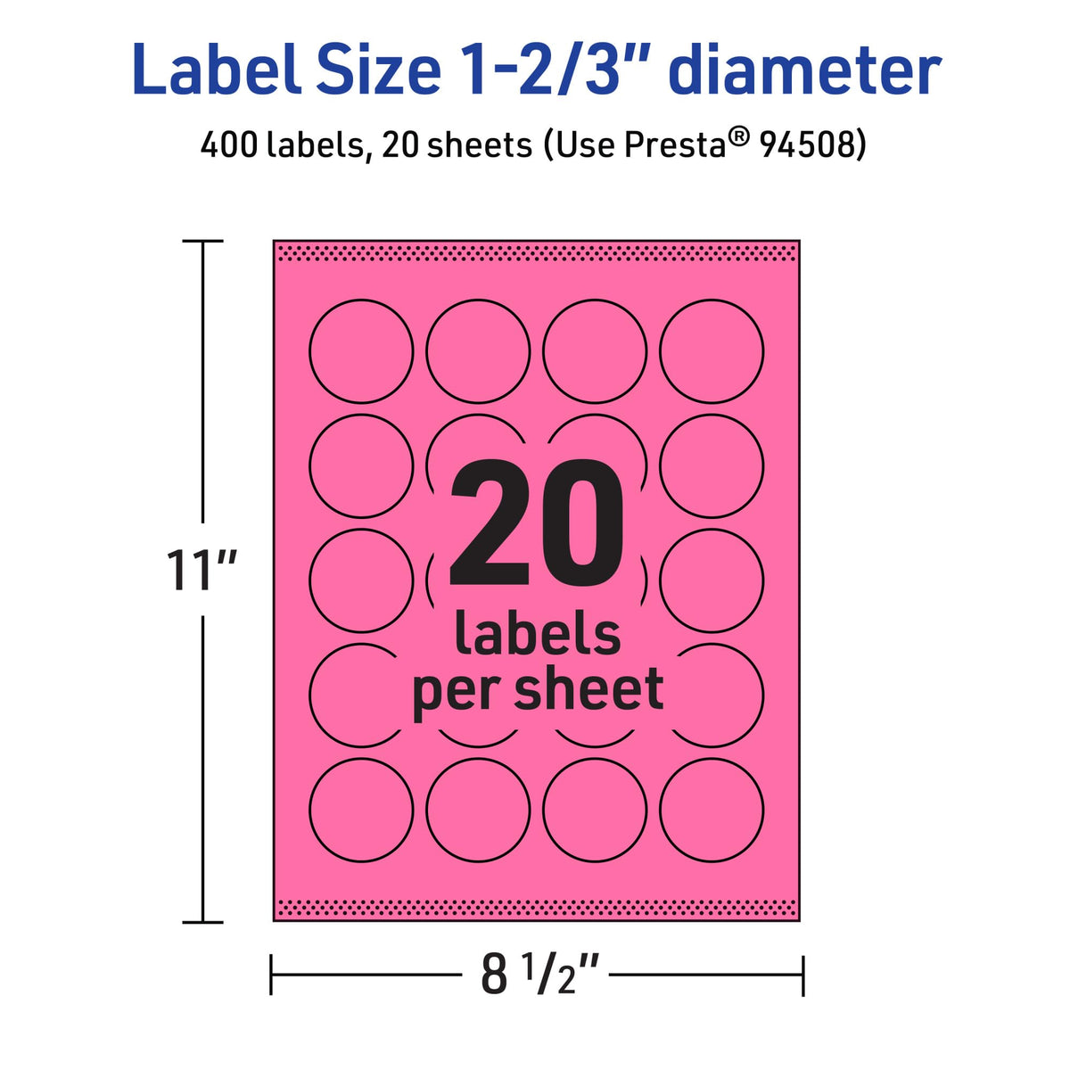 Avery Printable Round Labels, Sure Feed Technology, 1-2/3" Diameter, Bright Pink Labels, Print-to-The-Edge, Laser/Inkjet Printable, 400 Total, Great for Stickers and Candles 400 Labels