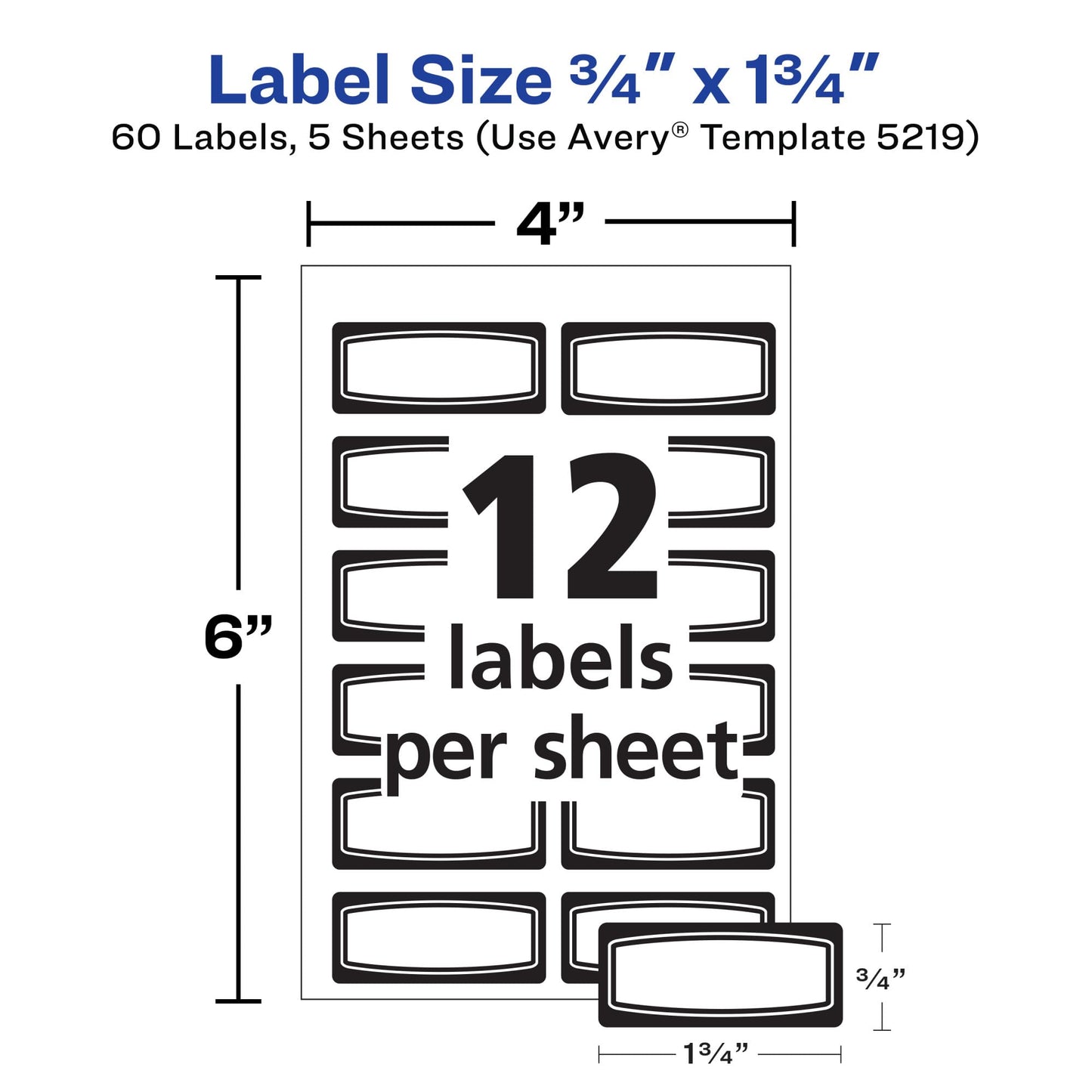 Avery(R) Durable ID Labels, 3/4" x 1-3/4", Black Border, Writable and Printable Labels, 60 Total (5219)