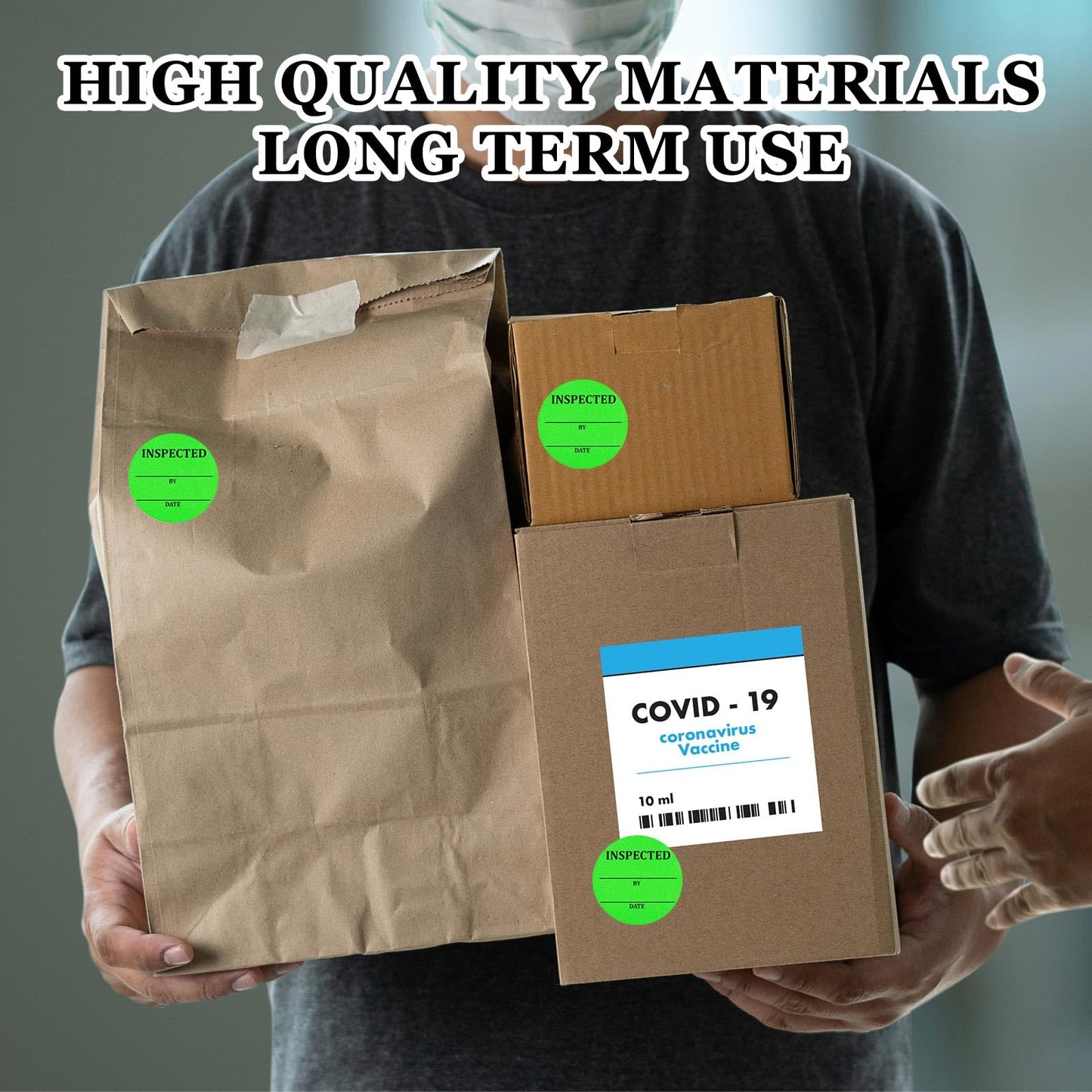 Gueevin 1000 Pcs Circle Inventory Labels QC Passed 2" Quality Control Inspected by Inventory Stickers Fluorescent Green Label Writable Handling for Shipping Control Organization