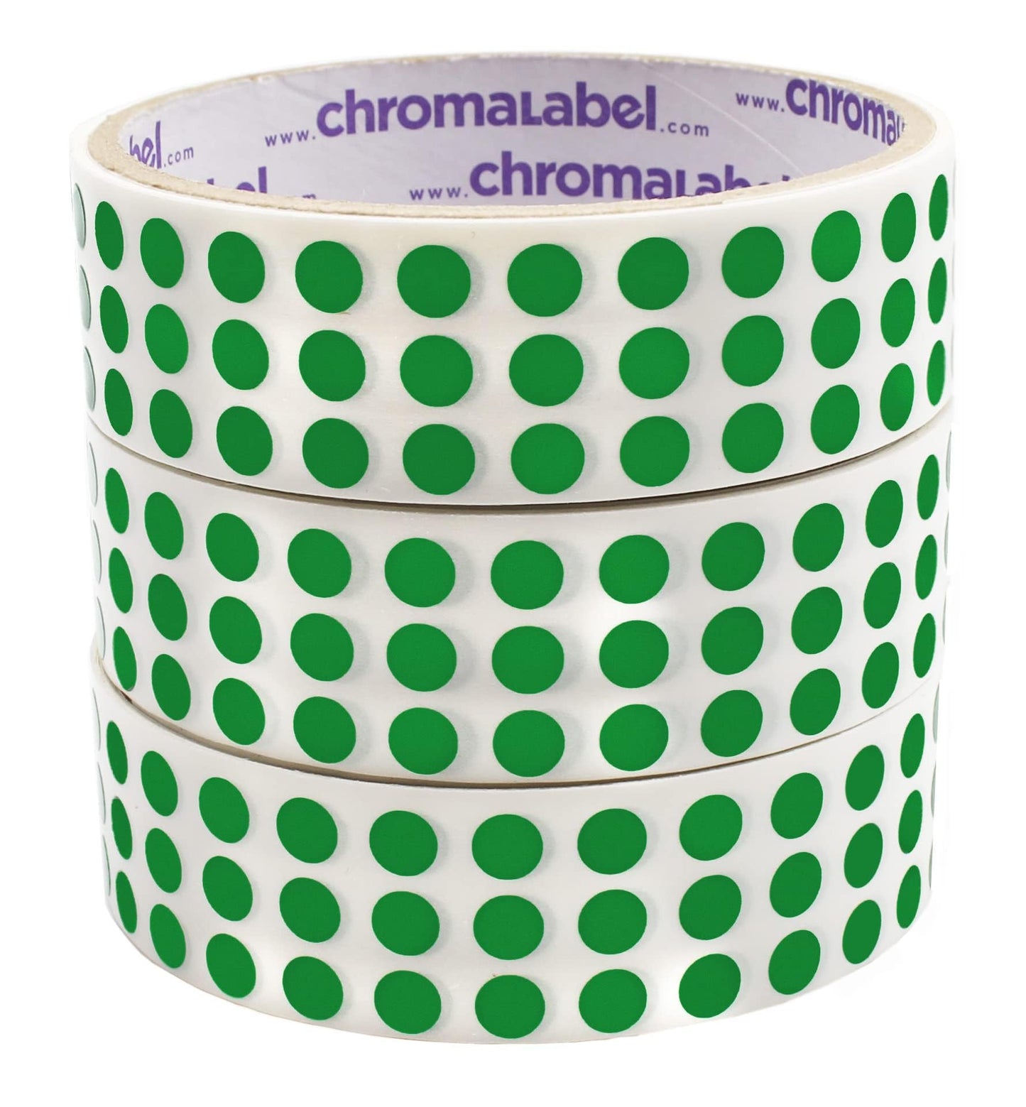 ChromaLabel 0.25 Inch Standard Green Permanent Adhesive Color Code Dot Label Kit, 1000 Stickers per Roll, 3 Pack 1/4" Pack of 3