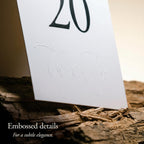 Wedding Table Numbers 1-20, Double-Sided Cards, Embossed Details