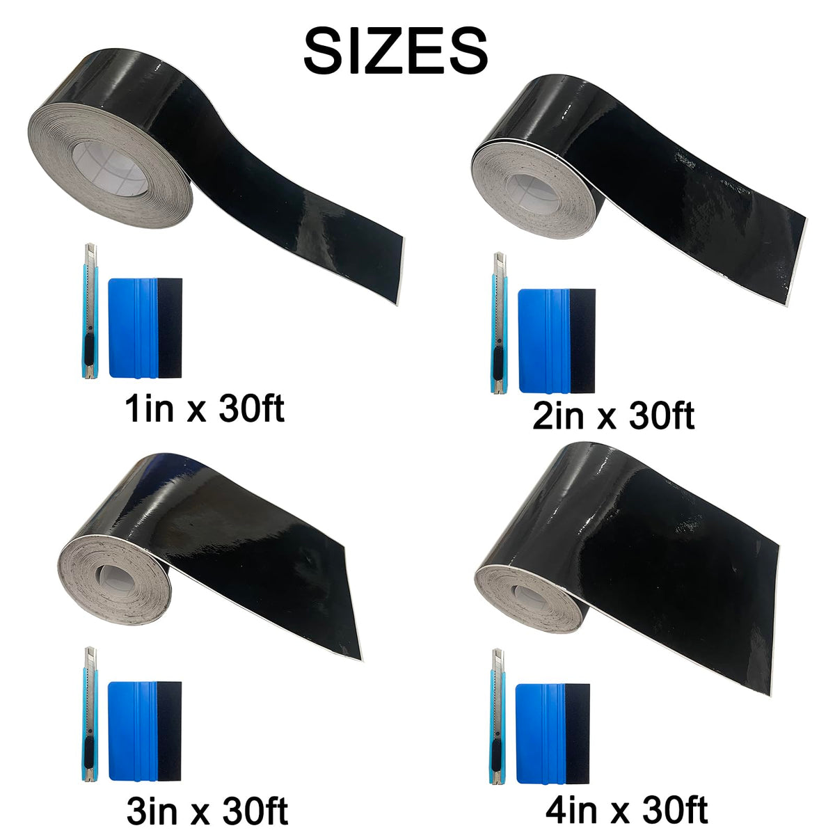 Gloss Black Vinyl Tape for Black Out Chrome Delete Window Trim, 3 Inch x 30ft Gloss Black Vinyl Wrap Roll, Self-Adhesive Car Chrome Door Trim Delete Tape DIY Film with Tool Kit (3 inches x 30 feet) 3 inches x 30 feet