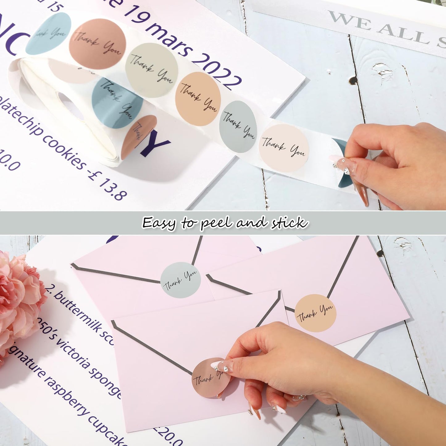 Whaline 1000Pcs Boho Thank You Stickers Roll Self-Adhesive Thank You Stickers for Small Business 1.5 Inch Simple Elegant Round Seal Stickers Labels for Envelopes Sealing Party Favor Morandi