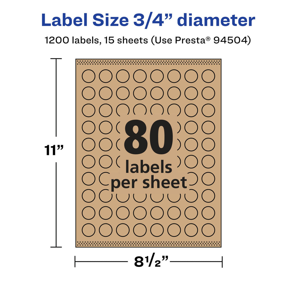 Avery® Kraft Brown Round Labels, Sure Feed® Technology, 0.75" Diameter, 1,200 Kraft Brown Labels, Print-to-The-Edge, Laser/Inkjet Printable 1,200 labels