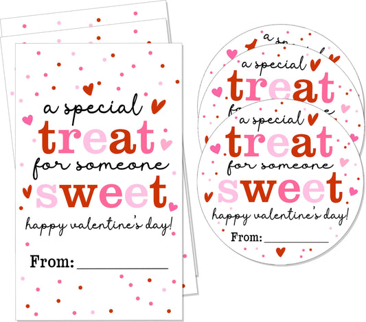 Valentine's Day Stickers, Treat Sweet Stickers, Valentine Party Favor Labels, 20 Round Stickers and 20 Square Stickers, Valentine Labels for Gift Wrapping Classroom-A08