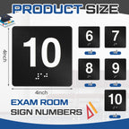 Yaocom 4"x4" Black Exam Room Number Sign Numbers 6-10 Braille for Offices Black/White