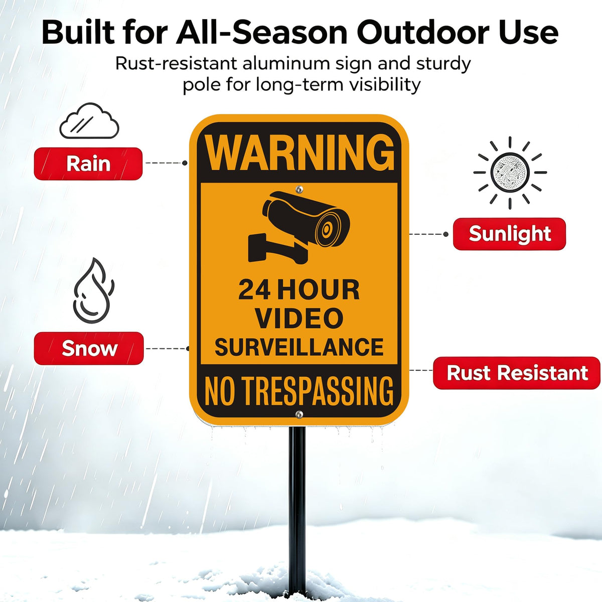 Video Surveillance No Trespassing Warning Sign with 36" Metal Stake, 10x14 Inch Aluminum, Reflective, 2Pack