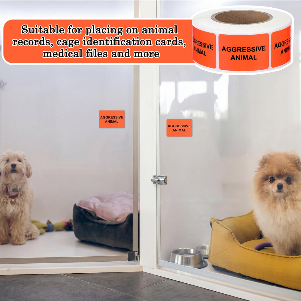 500 Pcs Aggressive Animal Veterinary Labels 1 x 1.5 Inch