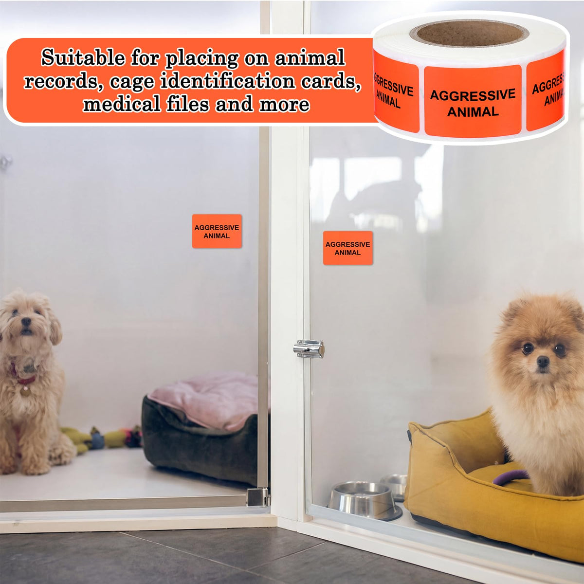 500 Pcs Aggressive Animal Veterinary Labels 1 x 1.5 Inch