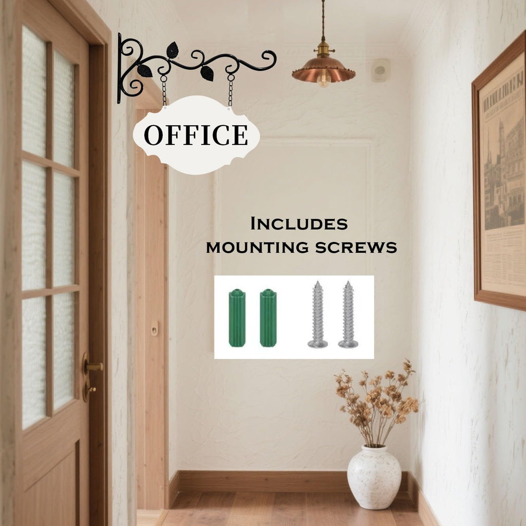 Office Door Sign 12" x 7.48" Wall-Mounted Office Sign for Wall Outdoor Double-Sided Metal Hanging Business Signs for Hallway, Church, School, Hotel,Farmhouse (WHITE-OFFICE) WHITE-OFFICE