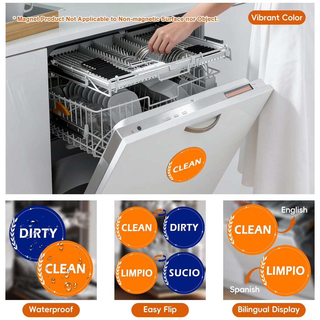 2 Pack Clean Dirty Dishwasher Magnet, Dishwasher Clean Dirty Sign