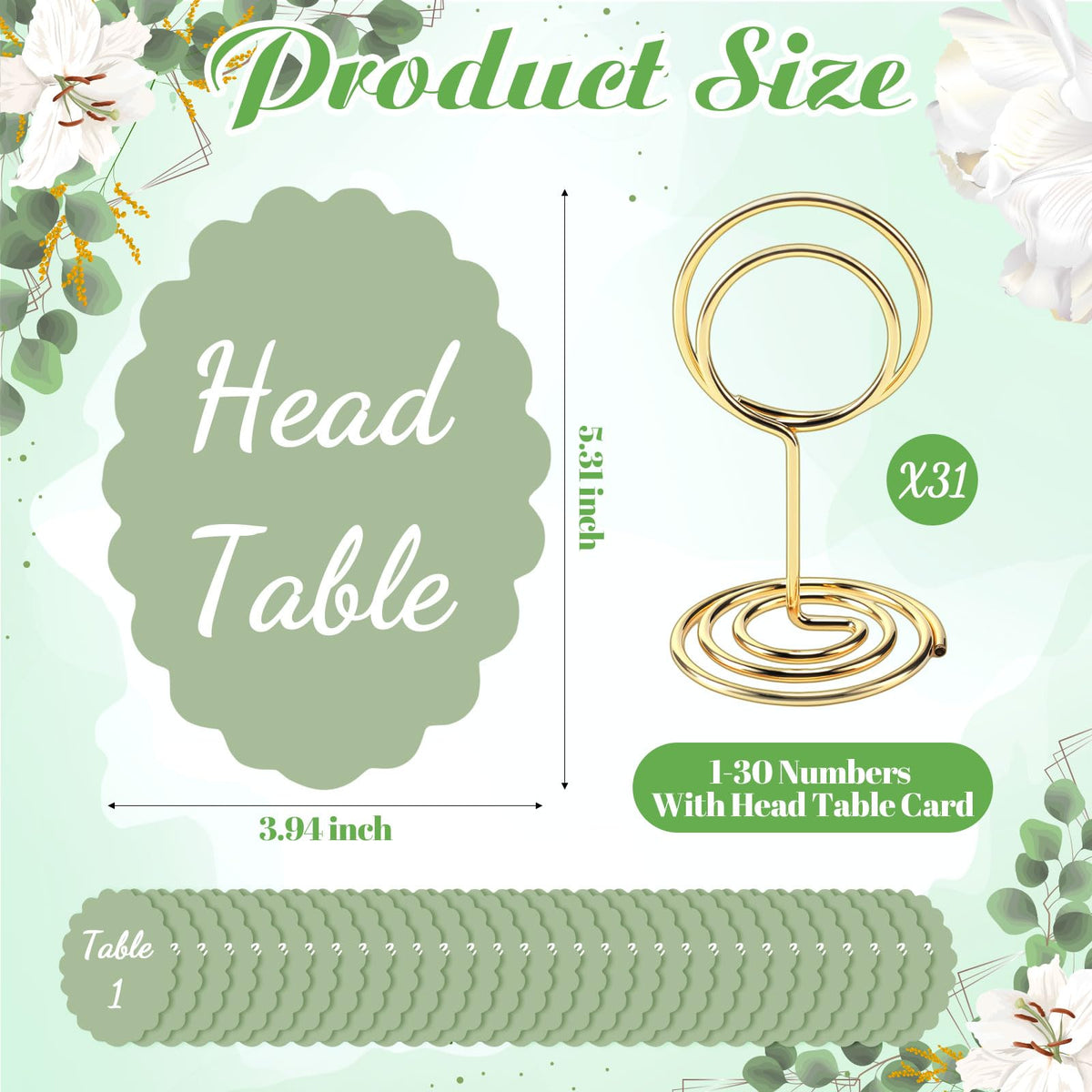31 Set Table Numbers 1-30 with Stands Wedding,Sage Green Sage Green