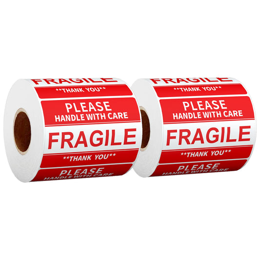 3" x 2" Fragile Stickers for Shipping and Moving Please Handle with Care Fragile Thank You Permanent Adhesive (2 Rolls, 1000 Labels)