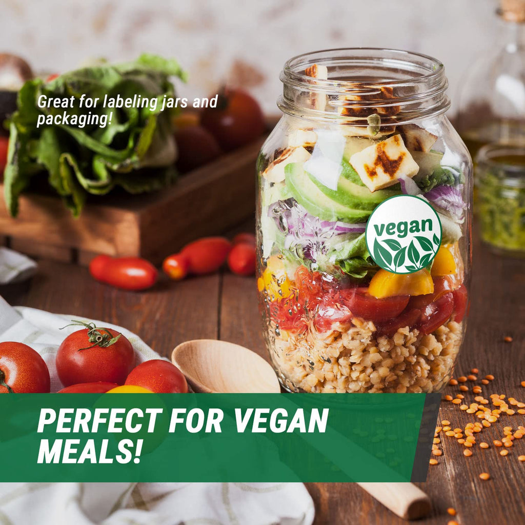 Vegan Stickers, 2 inch, Green, Round, 300 Labels 1 Roll