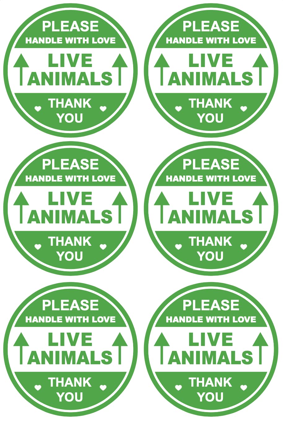 2 inch 300 PCS Green Live Animals Handle with Love Labels Stickers Shipping Mailing Cartons Envelops Adhesive Labels