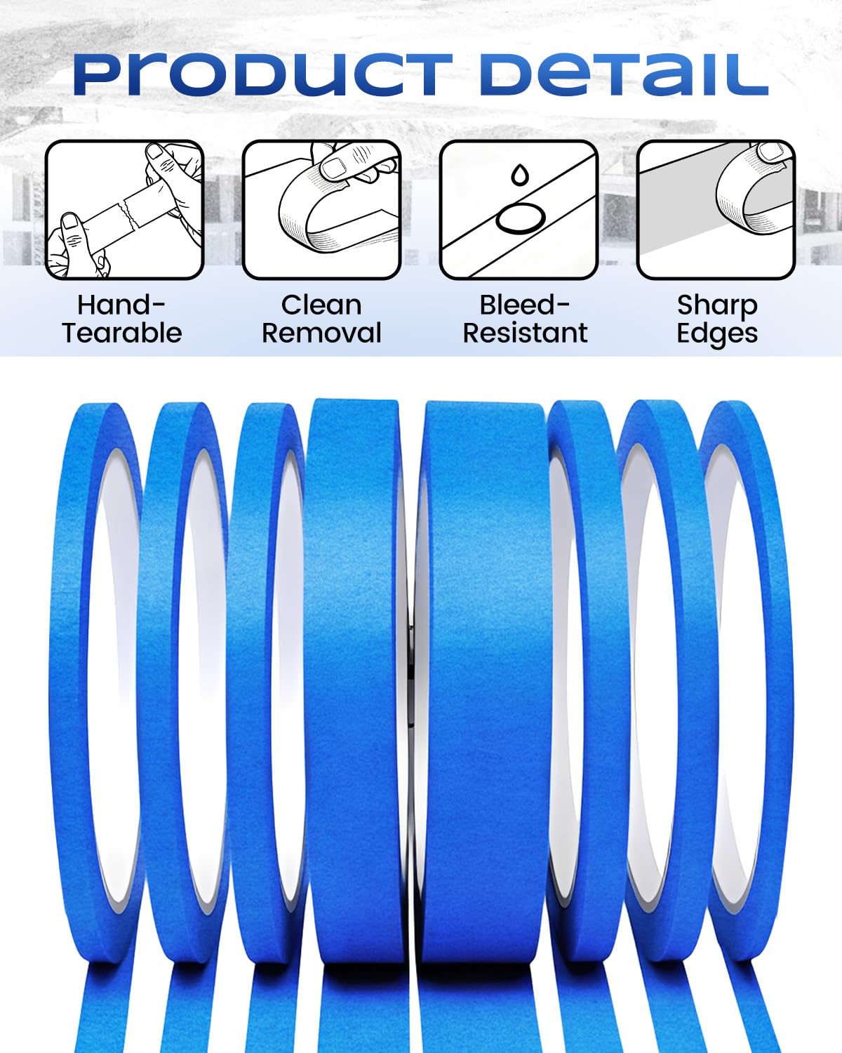 EFOK 8 Rolls Pinstripe Tape, Line Thin Masking Automotive Tape for DIY, Paint, Auto, Art Crafts, Anti-UV, Total 216 Yards (Blue) Blue
