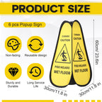 Sabary 6 Pcs 24 Inches Pop up Wet Floor Sign Yellow 4-sided Foldable Bilingual Caution Wet Floor Sign Safety Warnings Caution Cone for Commercial Office Stores Grocery Restaurant Indoors & Outdoors